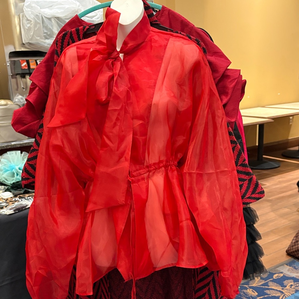 Red Sheer Tie-Neck Jacket